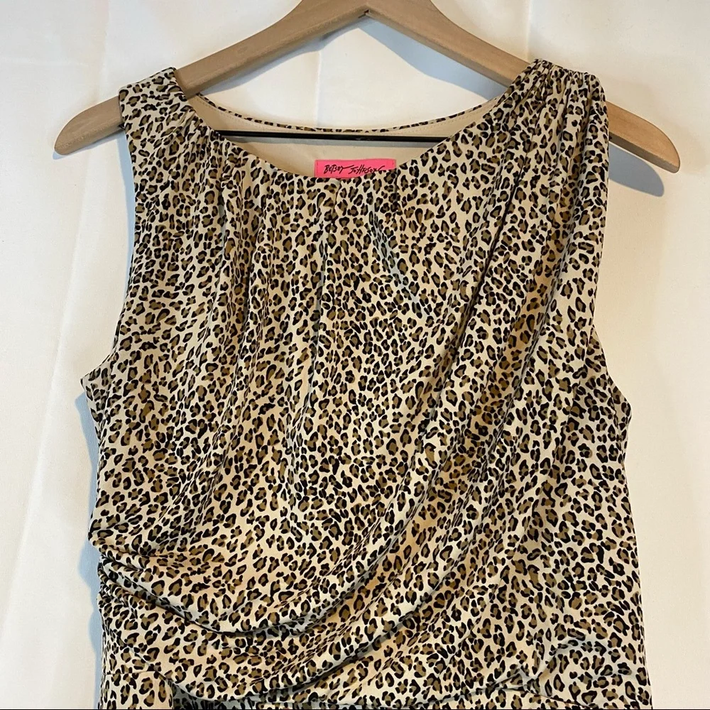 BETSEY JOHNSON Women’s Size 12 Dress Animal Leopard Stretch Sleeveless Lined - Picture 9 of 13